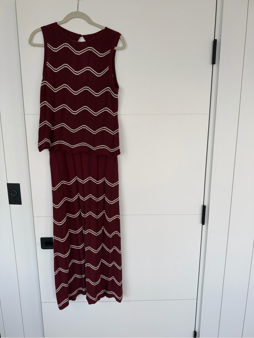 French Connection Sleeveless Burgundy Chevron Maxi Dress with White Accent